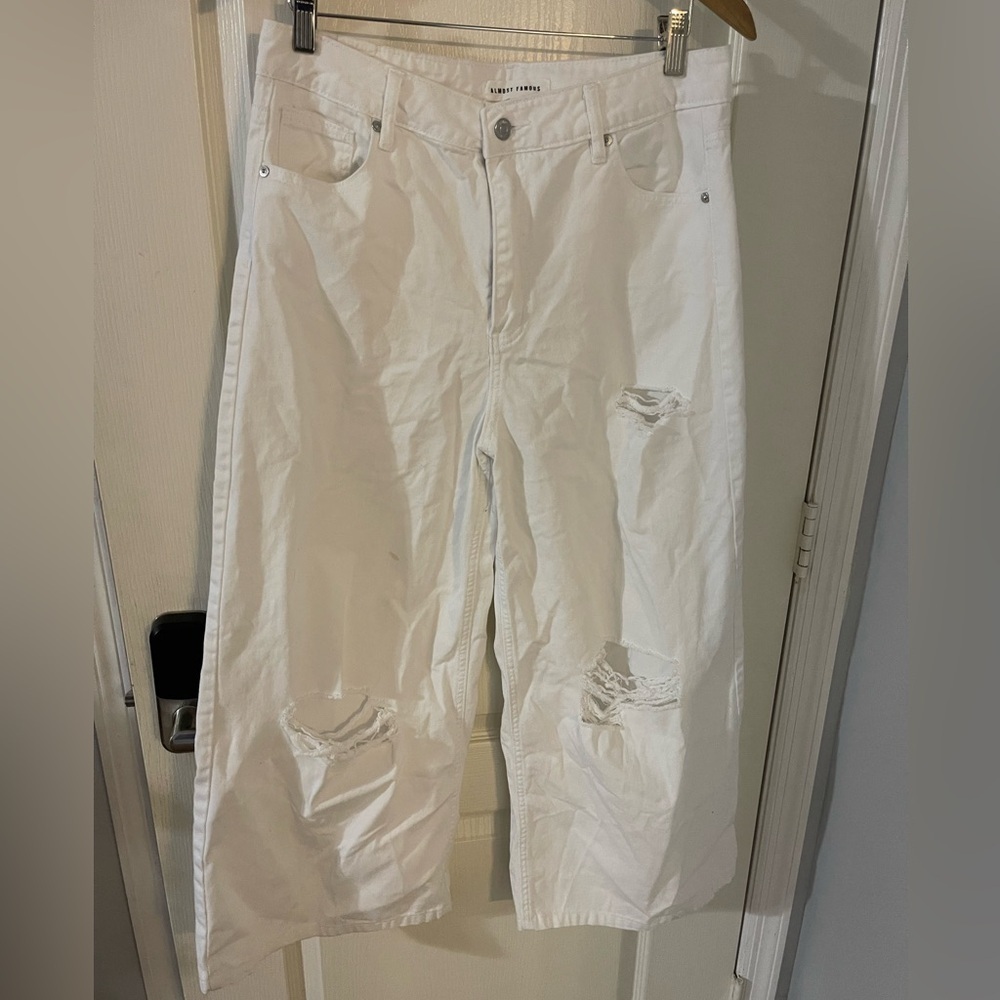 Almost Famous Distressed White Wide Leg Jeans